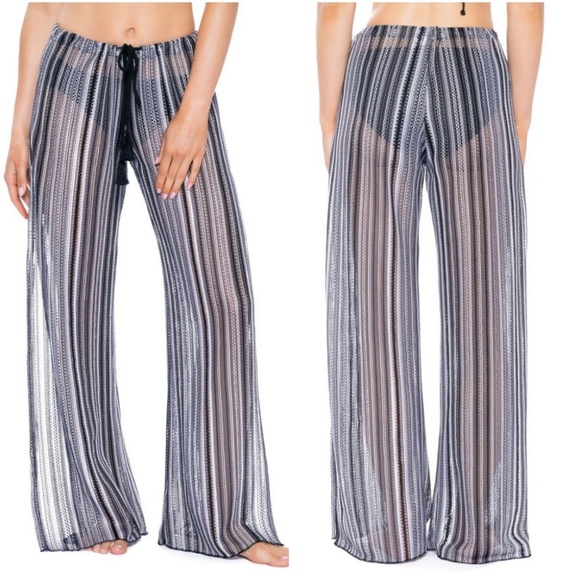 BECCA Other - Becca Gray White Striped Mesh Coverup Pants 14-16